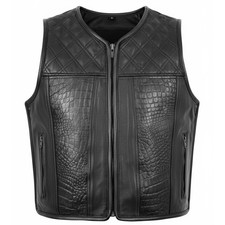 Custom Made Men  s Black Leather Swat Motorcycle Vest Biker waistcoat