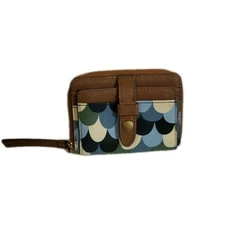 FOSSIL Cowhide Leather Wallet MultiColor  4" Blue Brown Green