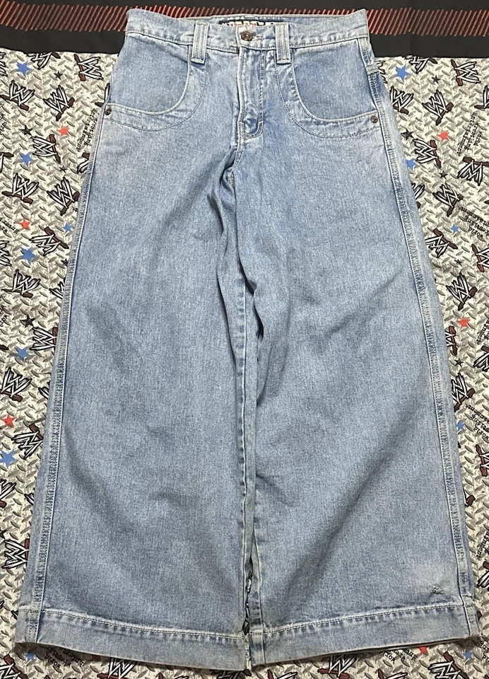 Pantalones de mezclilla Jnco Twin Cannon para hombre 28x30 *defecto* holgados pierna ancha remolino Y2K de colección patinador Foto 2 de 4