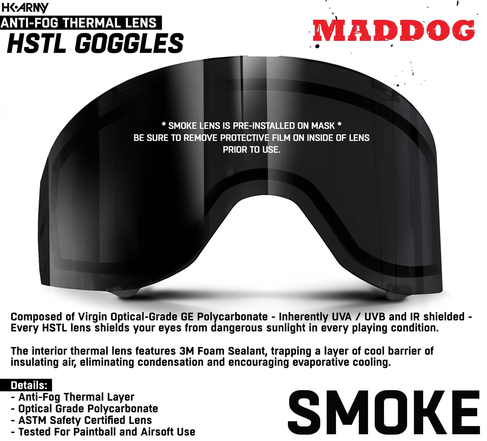 CLEARANCE Used Maddog HK Army HSTL Paintball Mask Goggle Smoke Anti Fog Lens