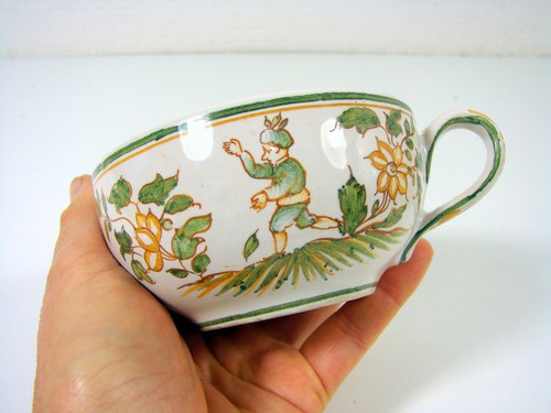 Tasse Sous-tasse Faïence Malicorne Décor Moustiers au Chinois par Emile Tessier7 - Picture 4 of 9
