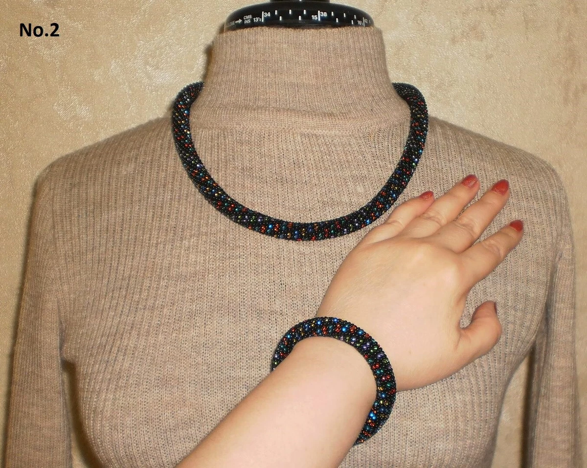 SET Necklace and Bracelet Bead Crochet Rope Harness Handmade eBay