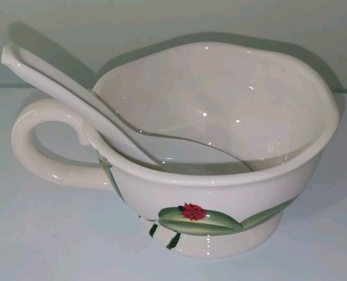 Harry & David Porcelain Teapot & 3 Cups 3 Spoons Ladybug Floral Vintage - Picture 15 of 23