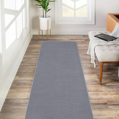 Custom Size SOLID GREY Stair Hallway Runner Rug Non Slip Rubber Back GRAY