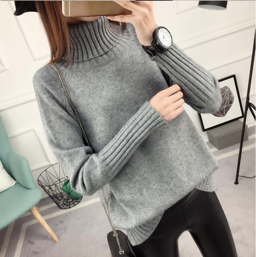 New women's fashion turtleneck sweater knitwear top clothing super soft Gray - Picture 3 of 4