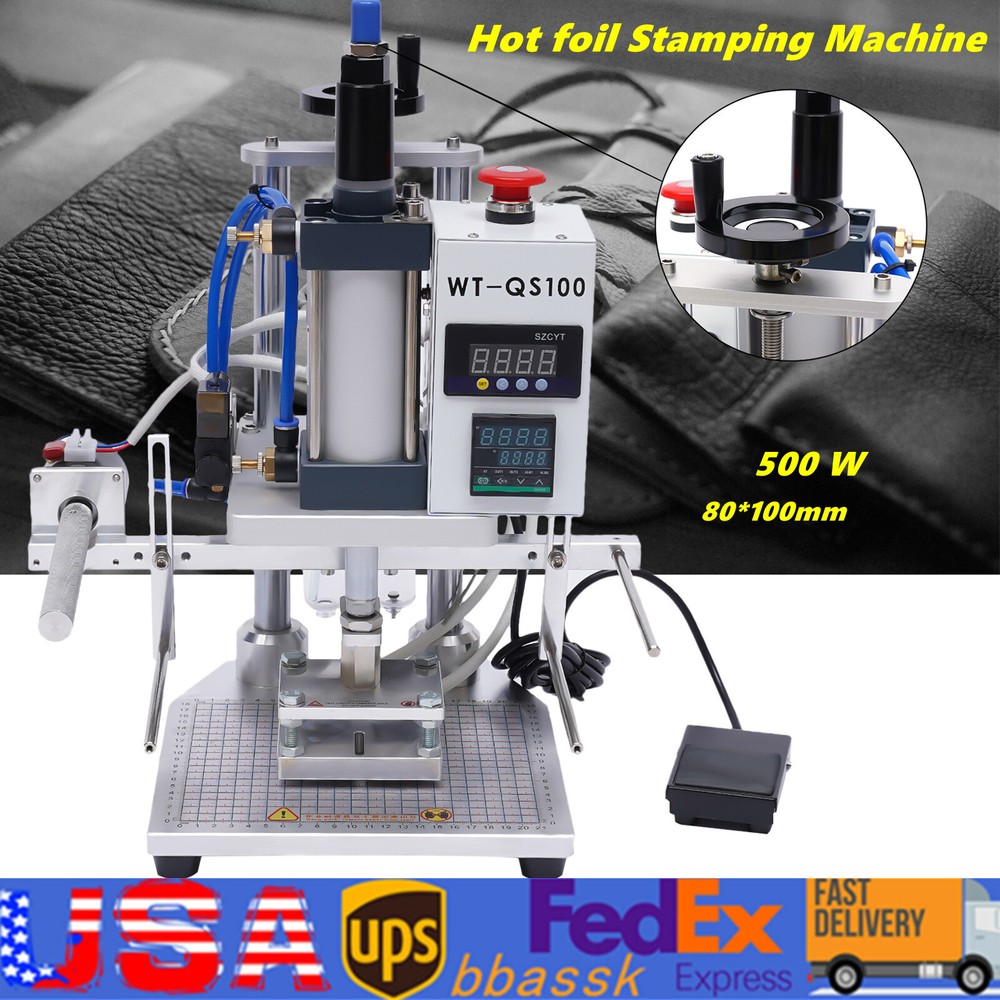 Hot Foil Stamping Machine 500W Air Pneumatic Logo Leather PVC Press 110V