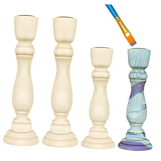 4 PCS Wooden Candlesticks, Unfinished Small Wooden Candle Holders - 7 inches 