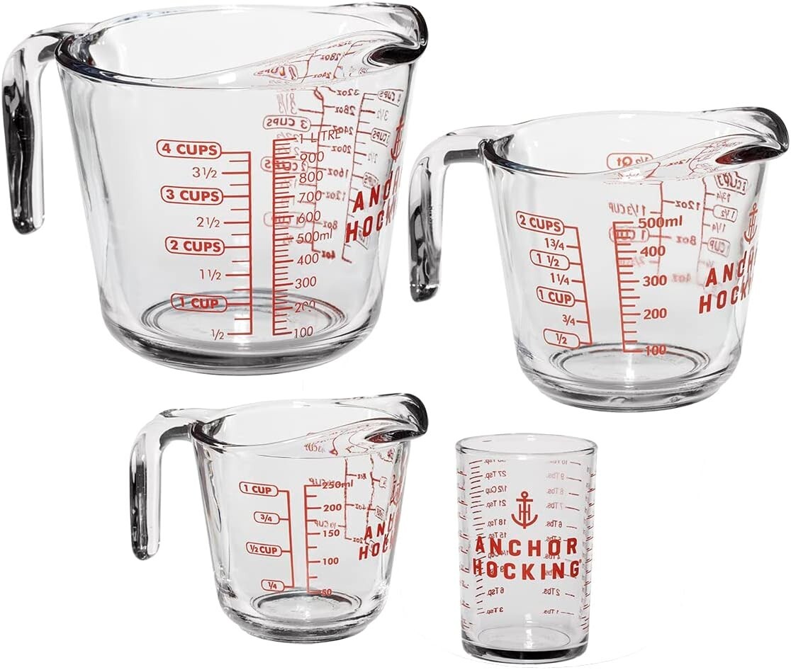 Glass Measuring Cups 4 Piece Set - 5 oz 1-cup 2-cup 4 Cup Liquid Measuring Cups