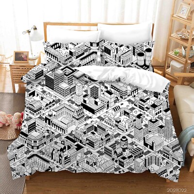 3D City Hand Drawn Graffiti Quilt Cover Set Bedding Sets Pillowcases Queen 3