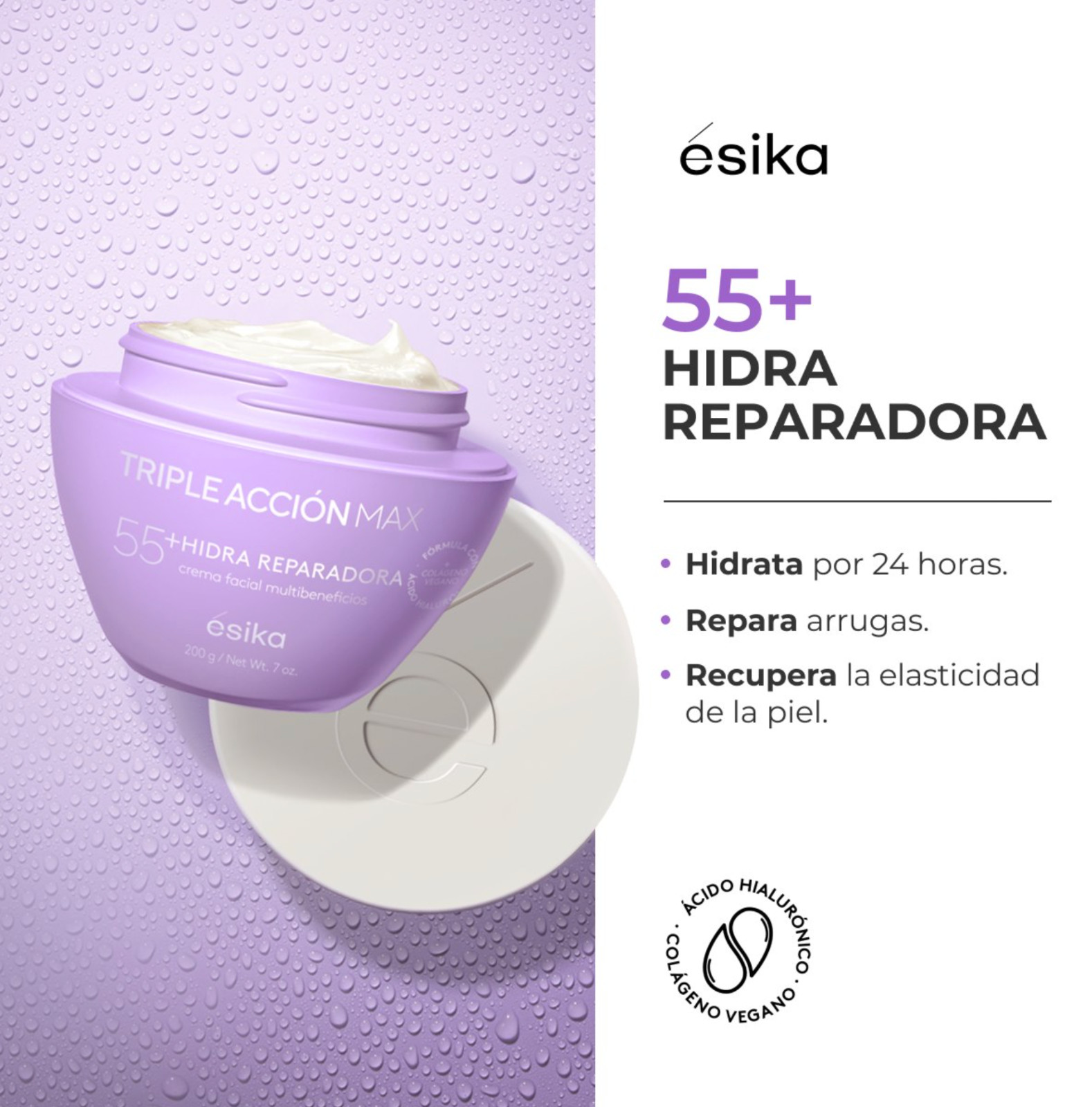 Esika TRIPLE ACCION MAX 55+ Hydra Repair Face Cream w/Hyaluronic Acid & Collagen