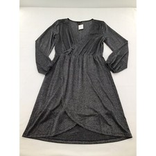 Halogen Silver Faux Wrap Dress Drape Long Sleeves Size Small