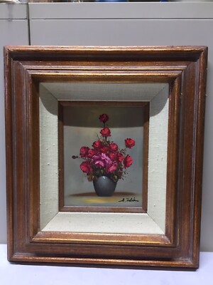 Original Oil Painting Still Life Bouquet in Vase Signed Matted/Oak Frame w COA