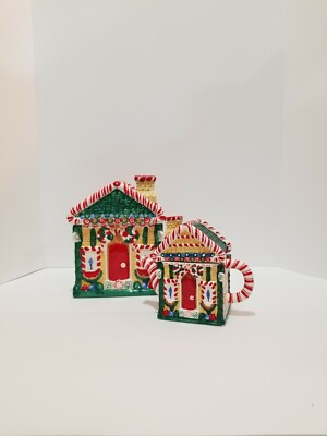 Christmas Candy House Cookie Jar And Teapot Matching Holiday
