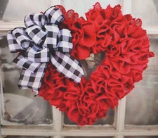 Seasonal Heart Shaped Wreath for Front Door or Porch, Red with Ribbon