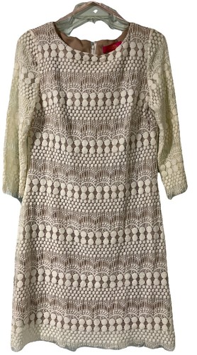 Catherine Malandrino Sz. 10 Beige And Ivory Lace A-Line Dress 3/4 Sleeve