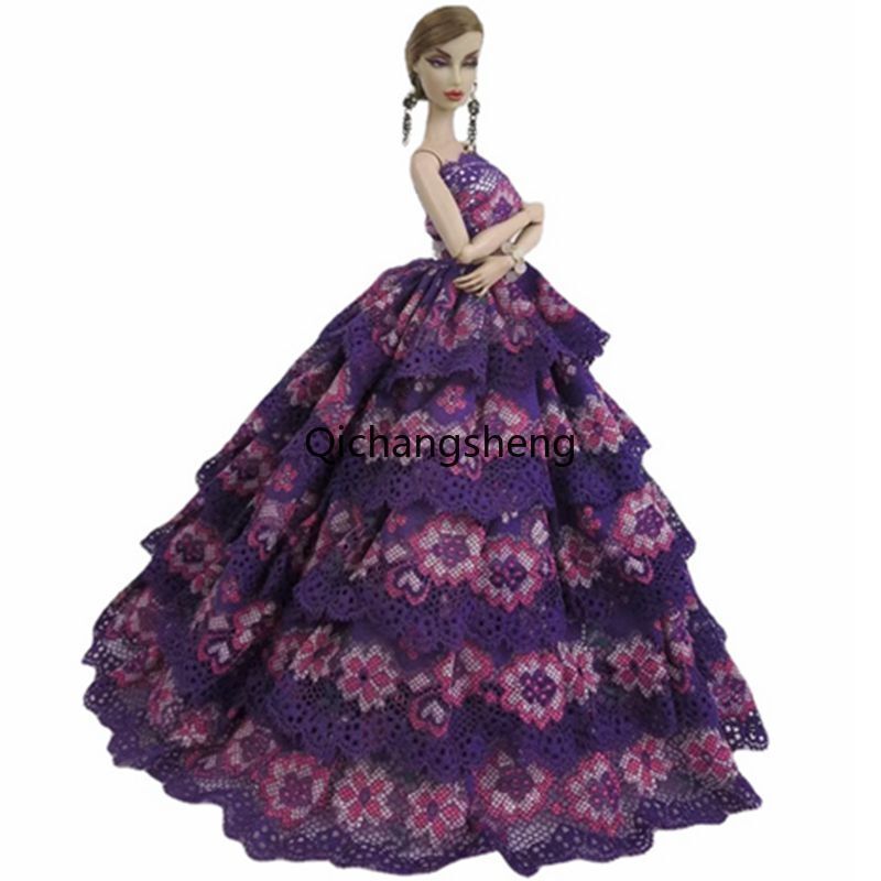 Fashion 1/6 Doll Clothes Purple Floral Wedding Dress Evening Gown Outfits  11.5" | eBay