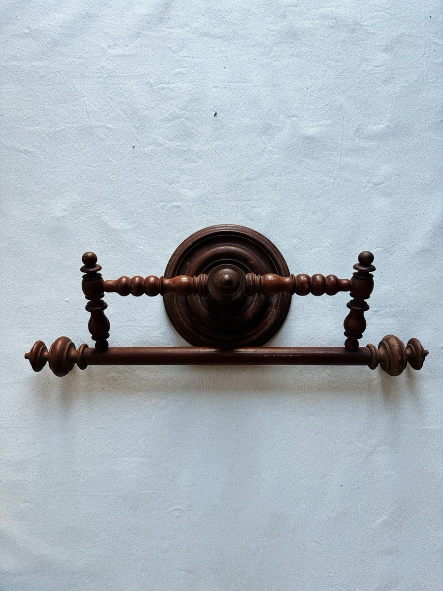 19th c. Antique Old Victorian Large Dark Wooden French Towel Rack