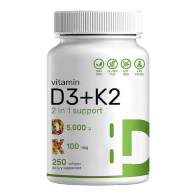 Vitamin D3+K2 Softgels 5000 IU -Extra Strength D3 K2 Supplements,Immune Hea QX