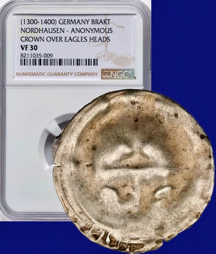 1300-1400 Germany Nordhausen Brakt Medieval Silver Bracteate Coin NGC VF30