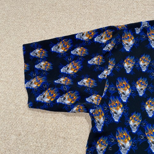 VINTAGE Y2K Skulls Shirt Mens XL Anchor Blue Flaming Skull Fire All Over Print - Picture 4 of 10