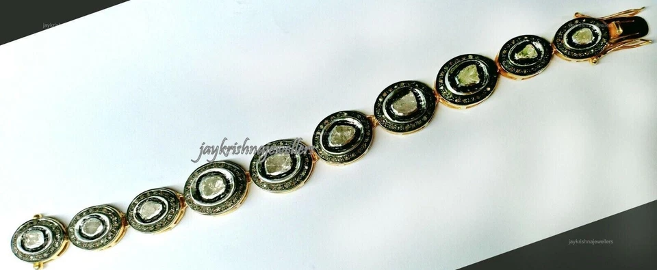 Brazalete de compromiso de diamantes Polki de plata de ley 925 con rebanadas de diamantes Foto 4 de 4