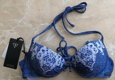 Guess Push Up Ethnic Detail Bikini Top Bra Denim Womens Size 30B RRP €59
