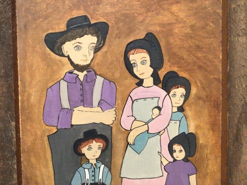VTG 1970's Original DOLORES HACKENBERGER Amish Family Oil Painting SIGNED - Picture 4 of 18