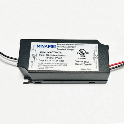 60W 12V LED Driver Dimmable Electronic Transformer UL Listed Metal Housing