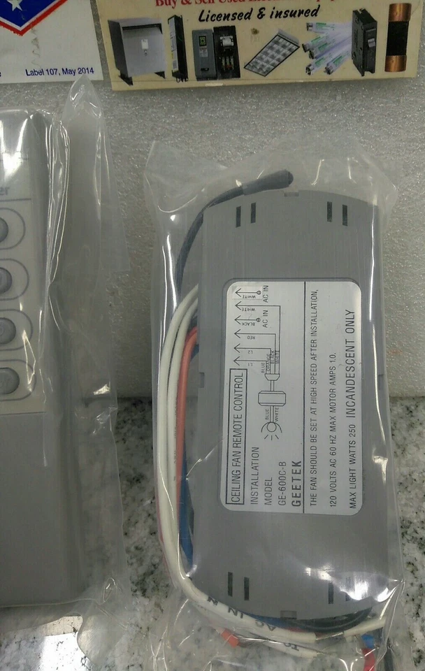 3-SPEED CEILLING FAN REMOTE CONTROL GE-600T-A, W/  WALL MOUNT  GE-600C-B(L42LOBY - Image 4 of 4