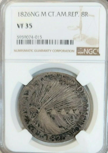 1826 CENTRAL AMERICAN REPUBLIC SILVER 8 REALES NGC VF 35 EXTREMELY RARE COIN