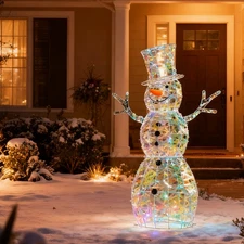 LED Snowman Decoration, 100 Warm White Lights, Iridescent Finish, In/Outdoor Use