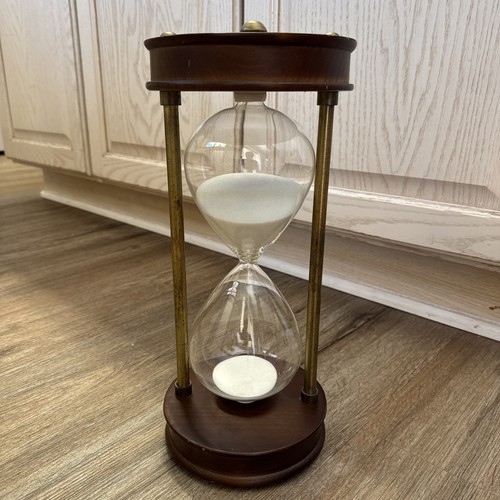 Große Vintage Messing Metall und Holz Sanduhr Sanduhr 14" (1 Stunde)