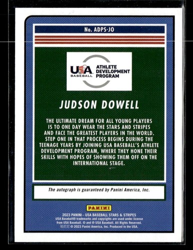 2023 Panini Stars & Stripes USA Baseball #ADPS-JO Judson Dowell Rookie RC Auto - Bild 2 von 2