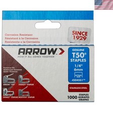 Heavy Duty T50 Stainless Steel Staples - 1/4 Inch Leg, 3/8 Inch Crown, 1000-Pack