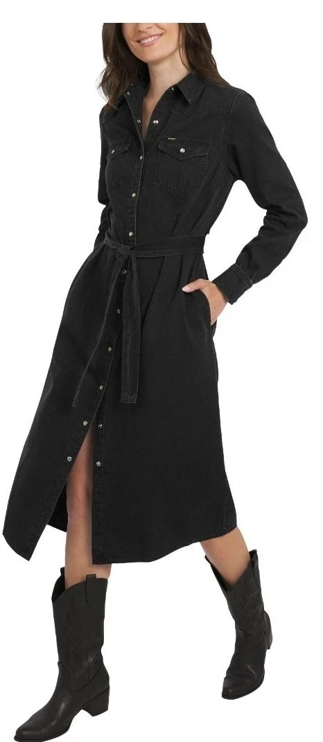 white christmas dresses Denim Annie Shirt Dress Solid Black main image 1