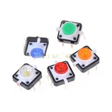 5PCS 12X12X7.3 Tactile Push Button Switch Momentary Tact LED 5 Color NEW