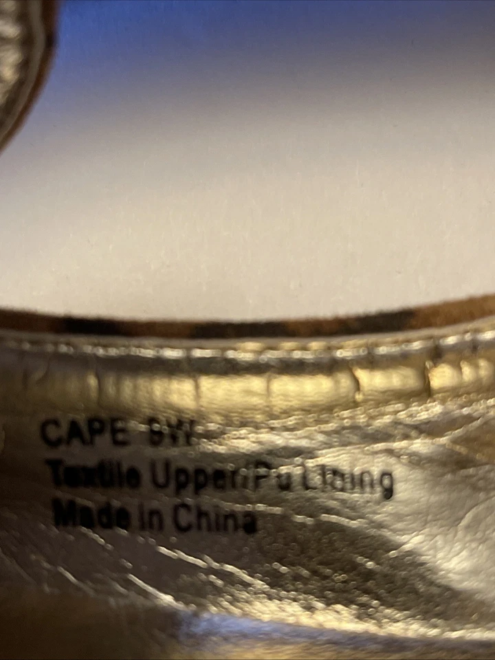 Bellini’s Cape Flats Shoes Leopard Print PU Leather Uppers Gold Toed Sz 9W - Image 4 of 4