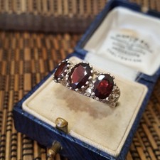 Vintage 925 Sterling Silver Ring, Red Garnet Gypsy Ring, Size L.5 US 6