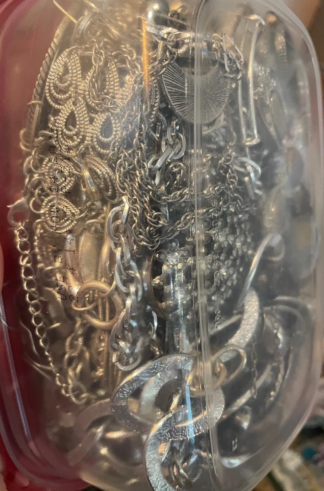 Mystery Schmuckkästchen silberfarben Modeschmuck tragbar Halskette Ohrring 2,2 Pfund - Bild 4 von 4