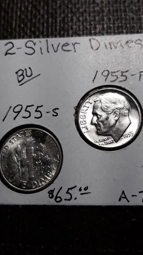 2  Silver Dimes BU Luster  1955-S / 1955  Roosevelt    Lot A-7