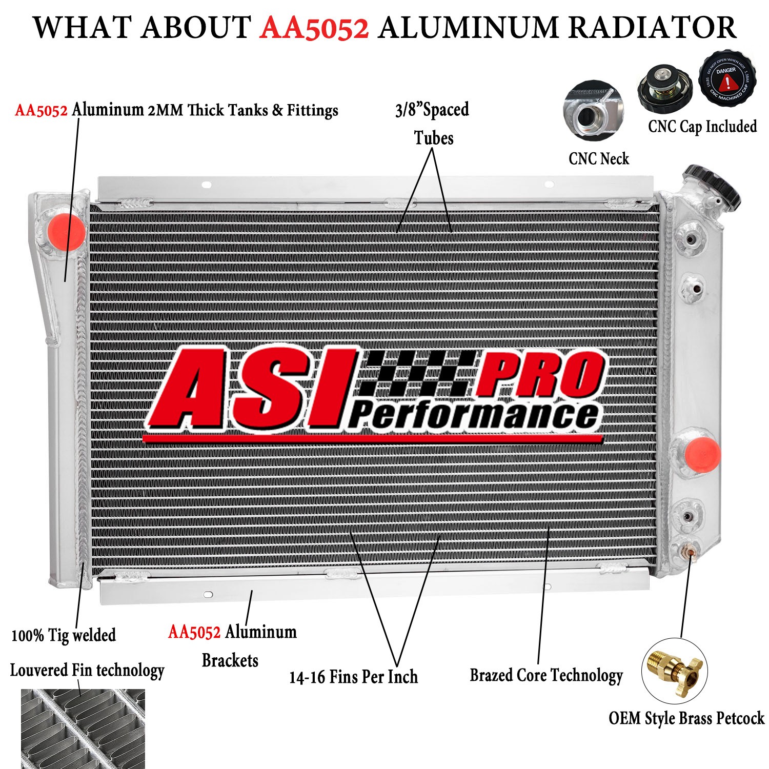 4 ROWS ALUMINUM RADIATOR FOR 1982-02 CHEVY S10 BLAZER CORVETTE V8 2.5/4.3L L4 US