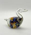 Vintage Hand Blown Glass Swan Paperweight Multicolour Art Glass Bird Ornament