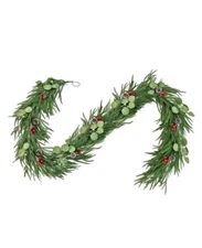 9FT Artificial Christmas Garland with Pine Cones, Red Berries and Eucalyptus 