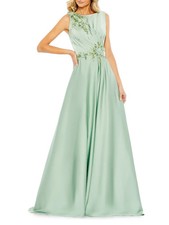 Mac Duggal Sage Green Floral Applique Sleeveless A Line Gown Size 16 $898