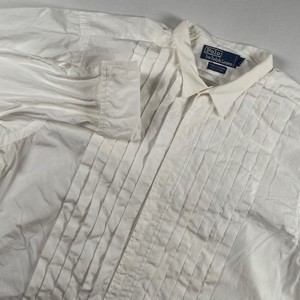 Polo Ralph Lauren Mens Wing Formal Pleated Tuxedo Shirt Stud Front White 16.5 35