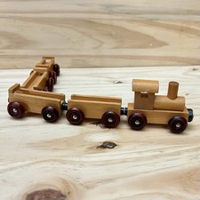 Vintage Wooden Train Set Engine  4 Cars Classic Wood Toy Montessori Waldorf