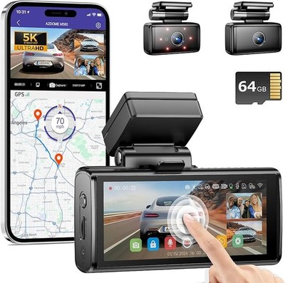 3 Channel Dash Cam 5K Touchscreen 64GB Card