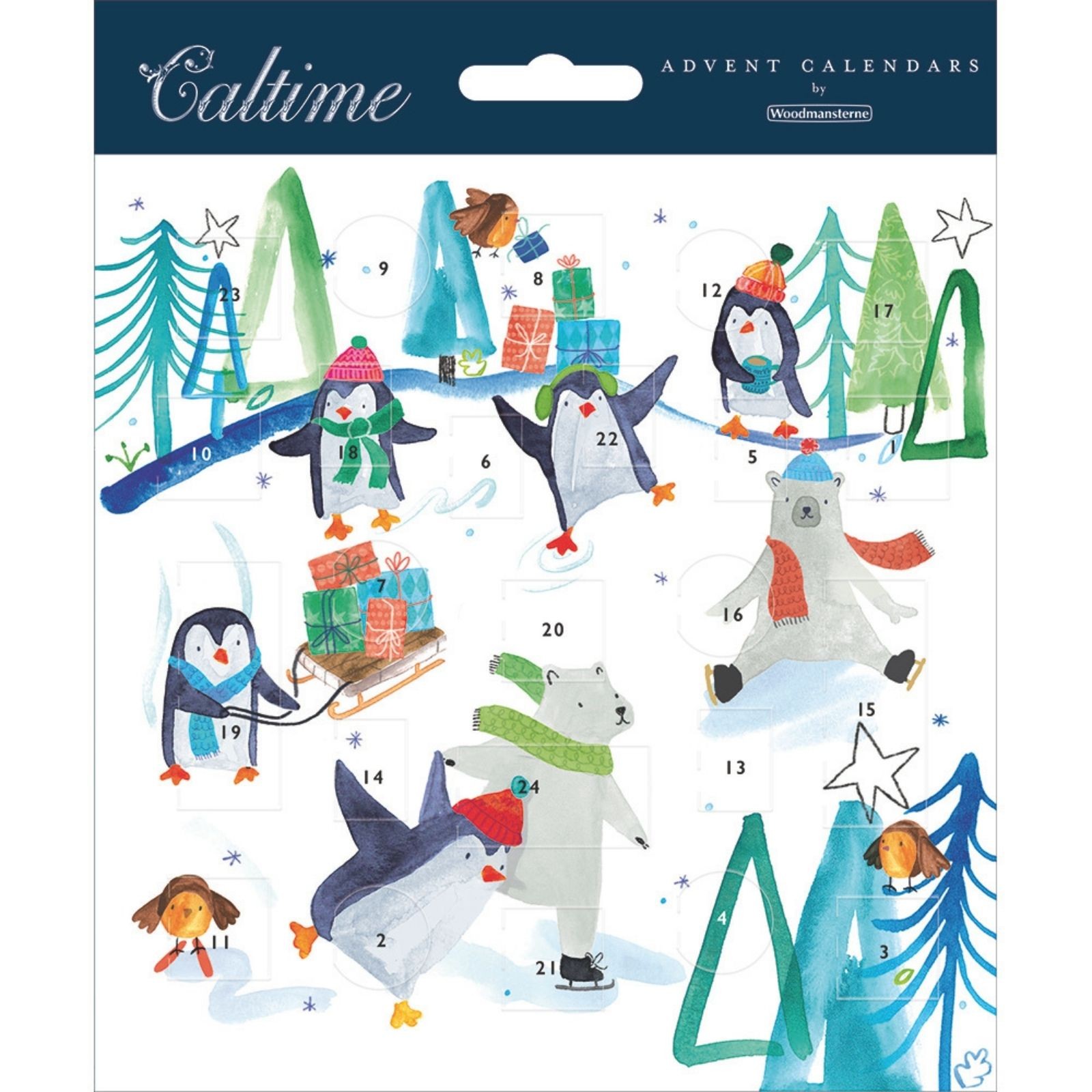 Advent Calendar Christmas Card Penguins & Bears Xmas Countdown Greeting Card