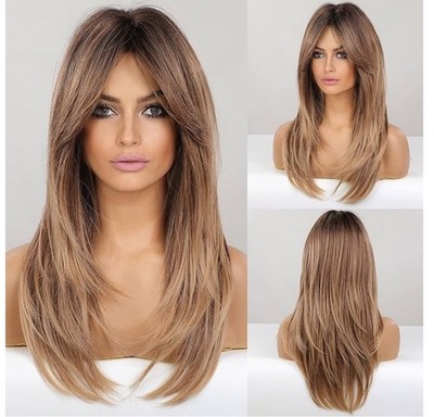 HAIRCUBE Lace Front Long Layered Straight Wig Middle Part Light Brown/Blond