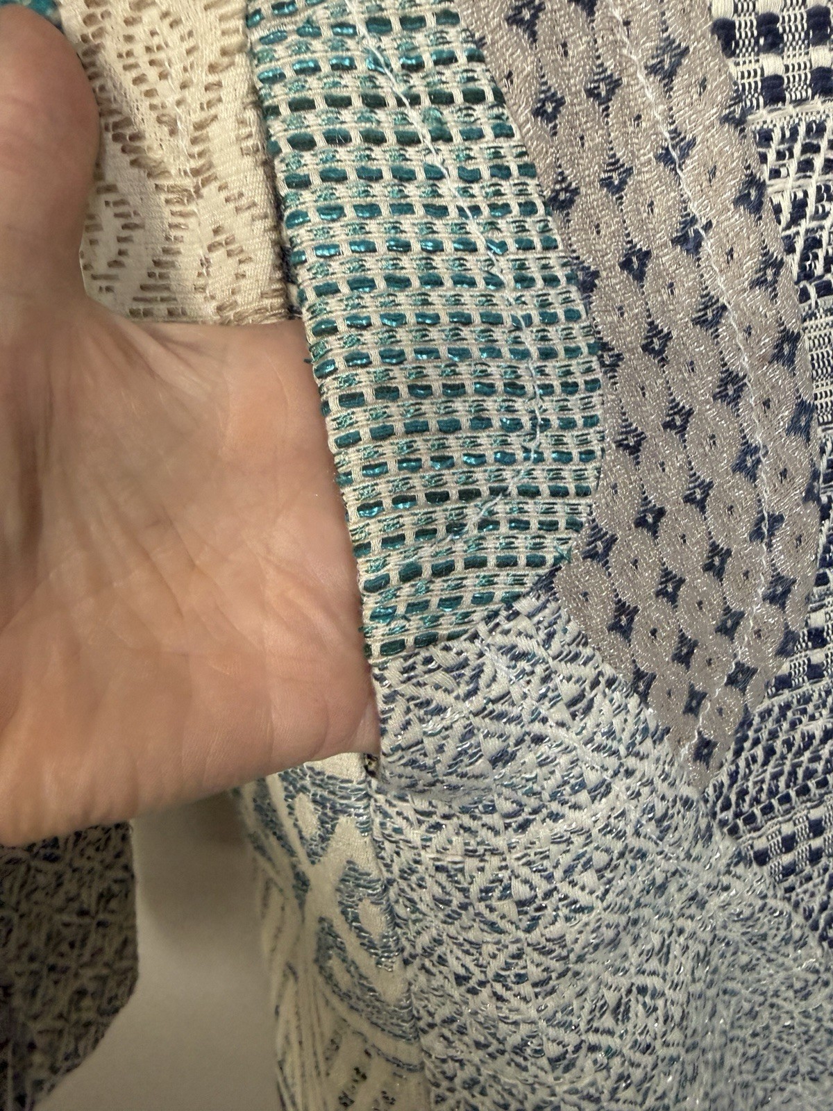 Desigual Patchwork Coat Mixed Media Jacquard Blue… - image 3